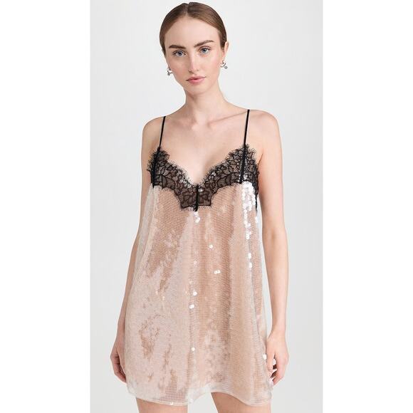 Retrofete Olive Sequin Dress Lace Sleeveless Cream Black - XS